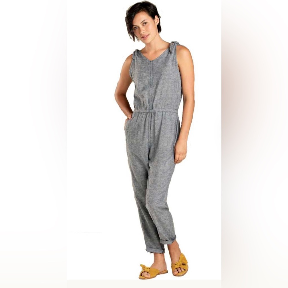 Toad&Co Gray Sleeveless Tie-Shoulder Jumpsuit